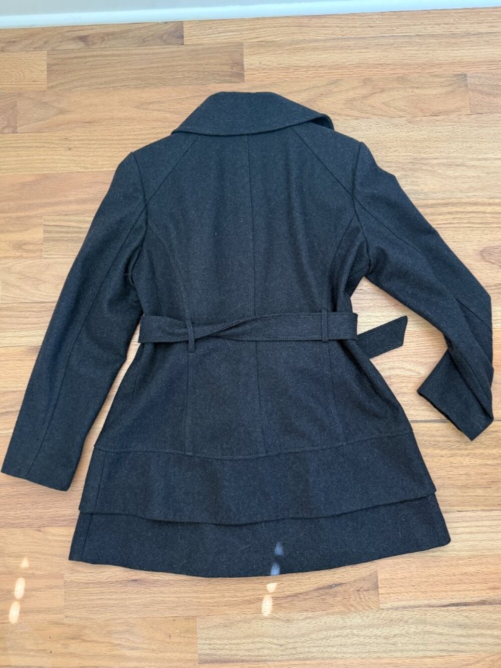 Guess Gray Wool Belted Asymmetrical Zip Coat - Size L - Picture 2 of 9